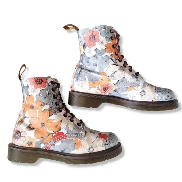 Dr. Martens RARE Pascal Botanic Floral Sand Print 8 Eyelet Lace Up Combat Boot - Picture 4 of 10